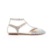Sandales Elegant Flats Wedding Silver Flat Fothed Chaussures de femmes à paillettes Tissu T-Strap Party Rome Sandalias Mujer