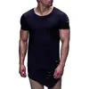 アイスライオンスプリング不規則な穴Tシャツ男性カジュアルロングフィットネスTシャツ夏半袖ソリッドスリムフィットメンズTシャツ210706
