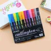 12 Colors Double Line Pen Metallic Color Outline Out line Marker Glitter for Drawing Painting Doodling School Art Supplies 211104