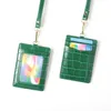 Porta carte d'identità con badge identificativo personalizzato in pelle di struzzo goffrata con portafogli con cordino2259