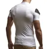 メンズセクシーな包帯中空アウトホワイトVネックTシャツ男性パッチワークレザーTシャツ男性ヒップホップストリートウェアジッパーカミセタスホムブレ210716