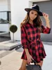 Autumn Long Sleeve Plaid Shirt Dress Women Clothes Casual Turn Down Collar Mini Button Lady Office Vestidos 210427