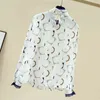 Longa manga camisa de fundo branco de costura feminina camisas de rendas de chiffon blusa pulôver feminino 11170 210427