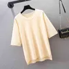 Plus Size Women Clothing Summer Short Sleeve Tshirt Knited Shirt Tops L-4XL Loose Spring O-neck Tees 13595 210506