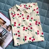 Kersen Frans Zachte Temperament Sweet Cherry Print Lange Mouwen Turn-Down Collar Shirt Dames Dames Blouses Shirts