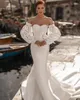 Afryki ASO EBI Arabski Syrenka Suknia ślubna Suknie ślubne z odpinanym z długim rękawem Off Ramię Plus Size Garden Country Bride Dresses szaty