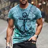 Verão moda masculina camiseta rua personalidade graffiti âncora impressão 3d roupas plus size confortável em torno do pescoço manga curta t2417