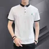 BROWON New Fashion Letter Embroidery Men T Shirt Short Sleeve Turn-Down Patchwork Clothes Summer Casual Slim Korean Men Clothing 210421