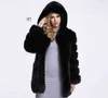 Artificial fur stitched fur one women's medium long 9 / 4 sleeve hooded imitation fur coat women 211207