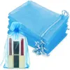 100ピース/ロットジュエリーバッグオーガンザギフトバッグ再利用可能な梱包巾着袋イヤリングパッケージクリスマスベビーシャワーフェスティバル