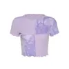 Chic Crop Tops Tees Band Dye met Sequin Patchwork Dames Zomer T-shirts Ruffles Hem Paars of Bule Kleding 210419