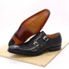 Size 47 13 Mens Dress Shoes Genuine Leather Double Buckle Monk Strap Men Snake Print Cap Toe Classic Italian 211102