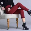 calças pretas elásticas com perneiras magras de cintura alta Leggings espessos de veludo espesso calça de inverno de cintura alta feminina calça de lã Mom 210412