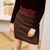 Gonne da donna con fascia elastica Autunno inverno caldo lavorato a maglia dritto Gonna corta da donna corta a costine 210414