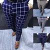 Casual Pants Fashion Plaid Print Zipper Män Joggers s Straight Business Slim Fit Trousers Plus Size 210715