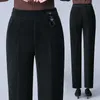 Mother's plus size 5XL high waist velvet pants Spring casual loose Elastic waist Straight pants female big size solid trousers Q0801