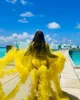 2021 летние желтые вечерние платья знаменитости платья ruffles видят через плюс размер свадебные купальные одежды купальные халаты вечеринка носить многоуровневые одежды