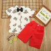 FOCUSNORM 2-7Y Summer Gentleman Infant Baby Boys Clothes Sets Flowers Print Short Sleeve Shirts Bow Tie Shorts X0802