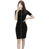 Womengaga Korea Lato Mini Dress Moda Casual Krótki Rękaw Zipper Knitting Sexy Slim T Shirt Dresses 89GT 210603