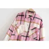 Stylish Sweet Pink Plaid Woolen Blouse Cute Girls Fashion Autumn Chic Pockets Thick Warm TurnDown Collar Shirts 210401