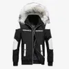 Mężczyźni Zima Parka Kurtka Biała Futro Kołnierz Outdoor Jacket Patchwork Kurtka motocyklowa Zimowa Moda Odzież Mężczyźni Slim Fit Coat 210818