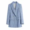 Za Femmes Costume Veste Tweed Blazer Femme Plaszcz Wiosenny Damski Sobrecamisa Cuadros Plaid À Carreaux 211019