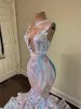 Luksusowe Długie Sparkly Suknie Wieczorowe 2021 Sheer Nude O-Neck Sex Cekiny Afryki Czarne Dziewczyny Mermaid Party Party Suknie