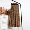 Chiffon Vintage Floral Skirt Women High Waist Print Pleated Long Skirts Spring Summer New Korean Casual Splicing longuette 210415