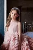 Ombre Pink Flower Girl Abiti per matrimonio 2022 Ballgown Collo alto Ruffles Gonne a strati Abiti da spettacolo per bambini Tulle Abito da prima comunione Sweep Train Festa formale