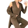 Taovk Autumn Women's Sticked Tracksuit 3 stycken Set Long Sleeve Cardigan and Sleeveless Pullover Tops and Pants Suits 210331