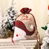 Dekoracje świąteczne Duża torba Śliczna Lniana Tote Lattice Side Closstring Prezent Pocket Dla Dzieci Candy Torby Santas Navidad
