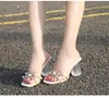 Hoksvzy Sommar tjock häl Stor Storlek Fyrkantig Huvud Sandaler Casual Wear Rhinestone Transparent Heel Open Toe Kvinna Sandaler FGY5464