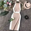コロバフ韓国のセクシーオフショルダーエレガントなニットドレス女性ノースリーブスリムヒットカラーパッチワークvestidos Robe Femme 78479 210430