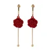 Perla roja estilo chino temperamento festivo moda elegante personalidad salvaje rosa flor borla pendientes mujer Stud