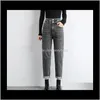 Damenbekleidung Bekleidung Drop Lieferung 2021 Plus Größe Hohe Taille Harem Lose Graue Farbe Jeans Frauen Freund Blaue Dame 6Jeso