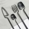 24 pièces noir couteaux fourchette cuillère vaisselle ensemble haute qualité couverts 18/10 acier inoxydable dîner vaisselle argenterie 211108