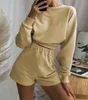 Casual Solid Women's Tracksuit Crop Sweatshirt och Shorts Två Piece Set Winter Lounge Wear Sweat Suits Outfits Kvinna Kläder 210415