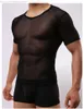 T-shirts pour hommes 2021 Mode Transparent T-shirt à manches courtes Sous-vêtements transparents Hommes Mesh Sheer Top Ice Soie Confortable Vêtements de nuit