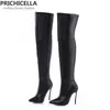 PRICHICELLA Iron heel genuine leather brown women thigh high boots high heeled tall gladiator booties size34-42 210911