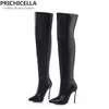 Prichicella Iron Heel Lederen Bruin Vrouwen Dij Hoge Laarzen Hoge hakken Tall Gladiator Booties Size34-42 210911