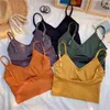 Damskie zbiorniki Top Niska Powrót Crop Top Bielizna Kobieta Crop Sport Bez Szwu Topy Sexy Bielizna Backless Wymienny wyściełany Camisole Y220304