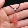 Natuursteen Tiger Eye Stone Turquoise Opal Quartz Crystal Hanger Kettingen Voor Vrouwen Reiki Heal Crystal Pendulum Charms Lederen Touw Ketting