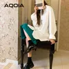 シックな韓国風ソリッドカラー女性ブラウス緩いシャツ長袖ボタン女性のトップス夏のプラスサイズの女性チュニックシャツ210521