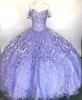 メキシコのラベンダーQuinceaneraドレスVestido de 15 Anos Lilac Ball Gowns CharroなしCloak Lace Applqiued Corset Sweet 16 17 Dress Abiti Da Cerimonia Prom Dress