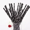 Disposable Dinnerware 25pcs Black Paper Drinking Straws Star Striped Mustache Zebra Straw For Baby Shower Wedding Birthday Halloween Party D