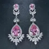 Merk luxe roze 3 kleuren kristal oorbellen peer gesneden lange drop vrouwen bruiloft oorbel met kubieke zirkonia sieraden