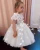 Princess White Flower Girl Dresses Lace 3D Floral Appliques Puffy Ball Gown Tiered Skirts Girls Pageant Dress Open Back Party Gowns For Teens