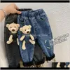 Spodnie Odzież Baby, Maternity Drop Dostawa 2021 2-6 lat Winter Girls Boys Cute Cartoon Bear Dżinsy Pant Baby Dzieci Dzieci Grube Ciepłe FL