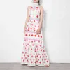 Hollow Out Print Dress For Women Turtleneck Sleeveless High Waist Maxi Summer Dresses Female Fashion Stylish 210520