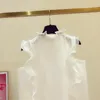 Kadınlar bluz kadın gömlekleri 2022 Yaz Beyaz Şifon Gömlek Kadın Kore tarzı Zarif Pileli Çırpı Dikişli Solsuz İnci